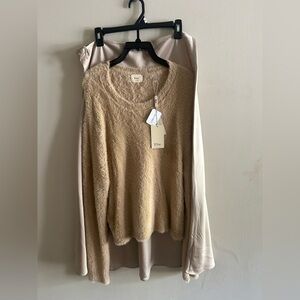 Elle Tahari Tan Fuzzy Sweater & Skirt Set Size XL NWT